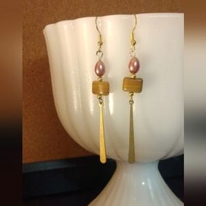 Elegant Gold and Pink Dangle Earrings